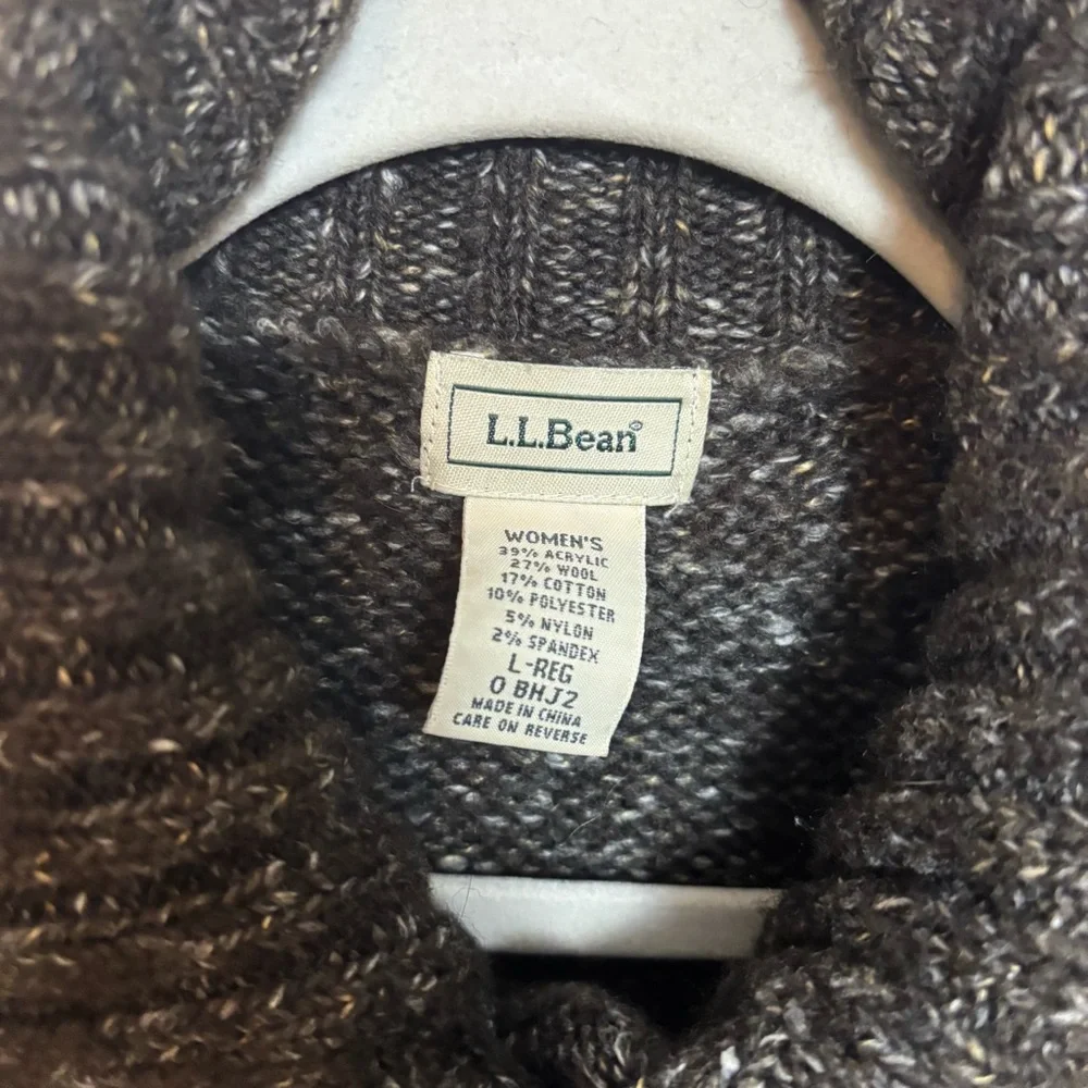 LL Bean‎ Womens Sweater Button Down Wool Blend Grampacore Brown Black Speckled L